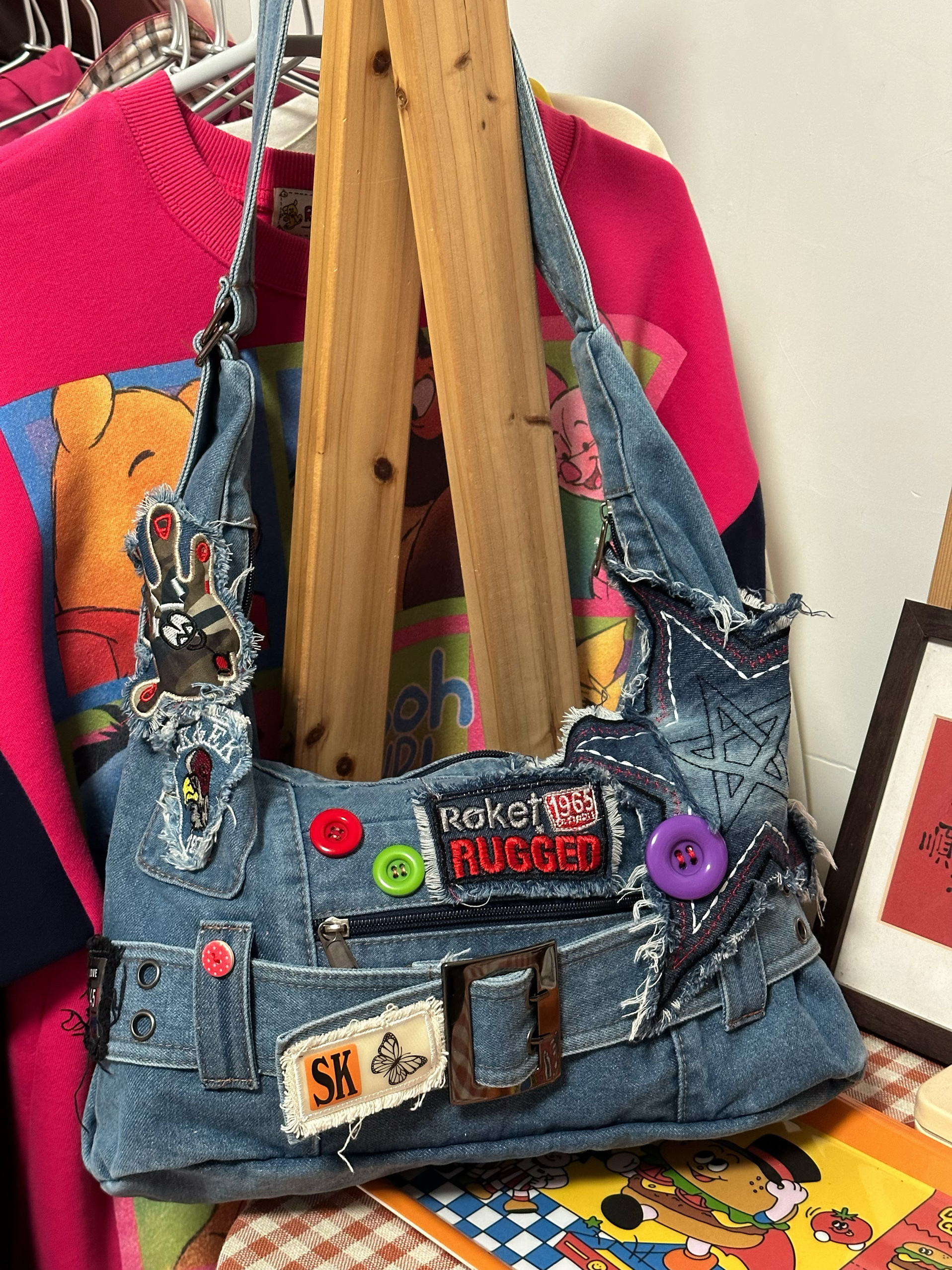 Quirky Vintage Denim Crossbody Bag for Hot Girls - Trendy Shoulder Underarm Handbag with Explosive Design