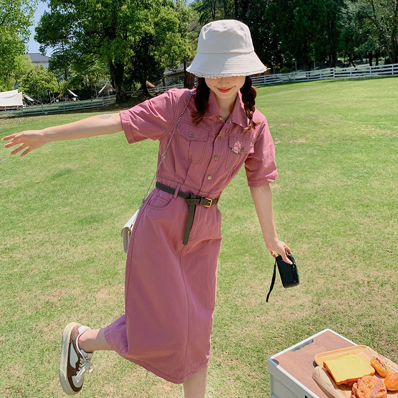 Raspberry Pink Slim Fit Shirt Dress for Women - Trendy Summer 2025 Workwear, Waist-Cinching Design, Chic and Stylish Raspberry Pink Slim Fit Shirt Dress for Women - Trendy Summer 2025 Workwear, Waist-Cinching Design, Chic and Stylish