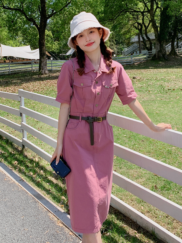Raspberry Pink Slim Fit Shirt Dress for Women - Trendy Summer 2025 Workwear, Waist-Cinching Design, Chic and Stylish Raspberry Pink Slim Fit Shirt Dress for Women - Trendy Summer 2025 Workwear, Waist-Cinching Design, Chic and Stylish
