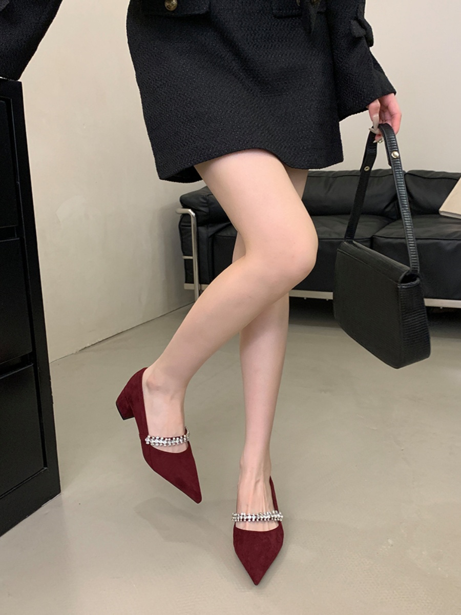 Red Chunky Heels Mary Jane Wedding Shoes with Rhinestones for Spring & Autumn 2025 - Stylish Pointed-Toe Design for Dresses Red Chunky Heels Mary Jane Wedding Shoes with Rhinestones for Spring & Autumn 2025 - Stylish Pointed-Toe Design for Dresses