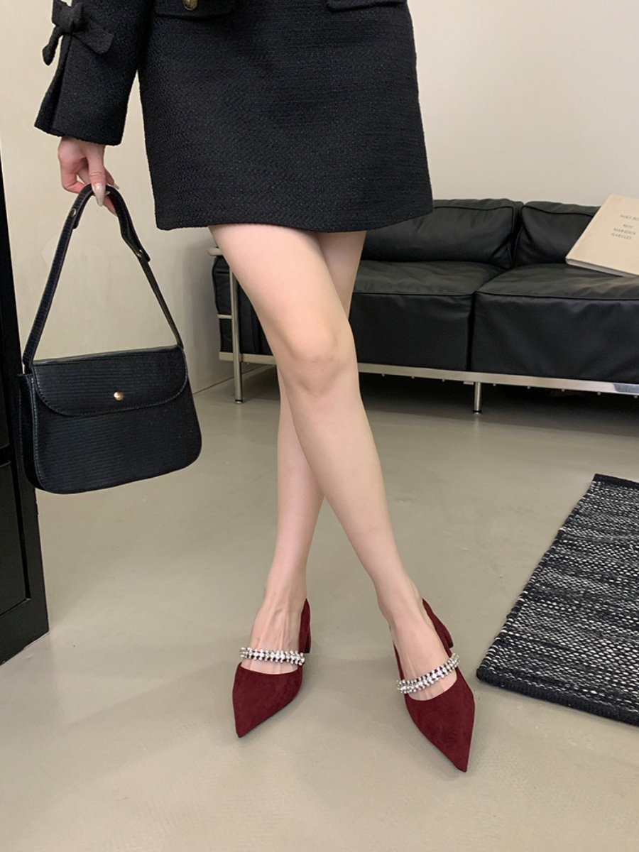 Red Chunky Heels Mary Jane Wedding Shoes with Rhinestones for Spring & Autumn 2025 - Stylish Pointed-Toe Design for Dresses Red Chunky Heels Mary Jane Wedding Shoes with Rhinestones for Spring & Autumn 2025 - Stylish Pointed-Toe Design for Dresses