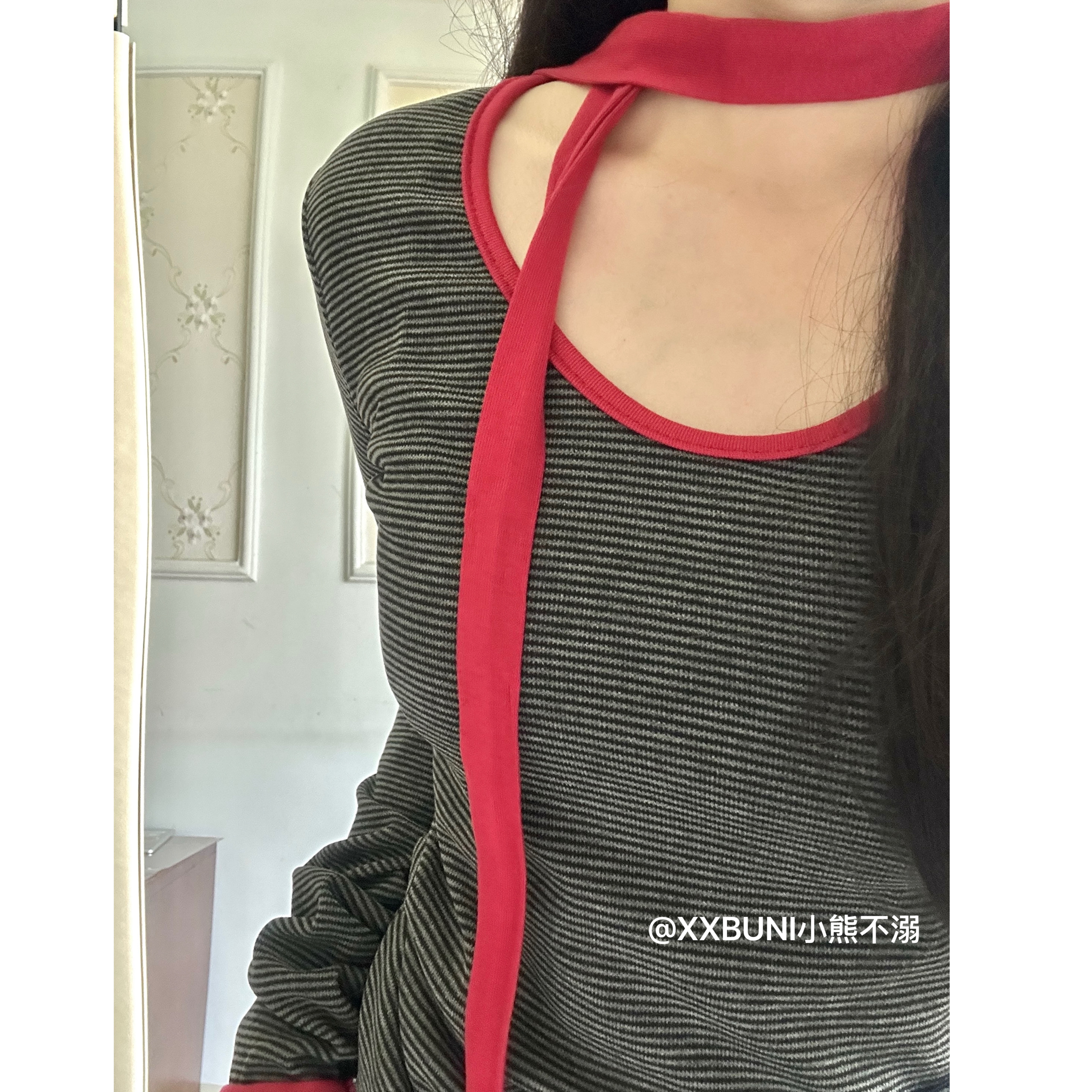 Red Color-Block Striped Long Sleeve Jazz Dance Outfit with Double Waistband Pants - Spicy Girl Hip Hop Sportswear