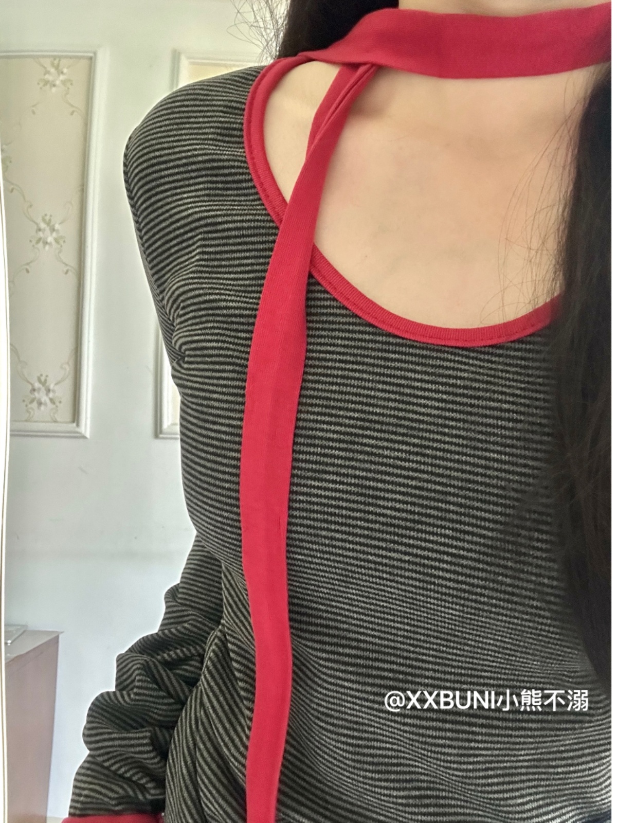 Red Color-Block Striped Long Sleeve Jazz Dance Outfit with Double Waistband Pants - Spicy Girl Hip Hop Sportswear