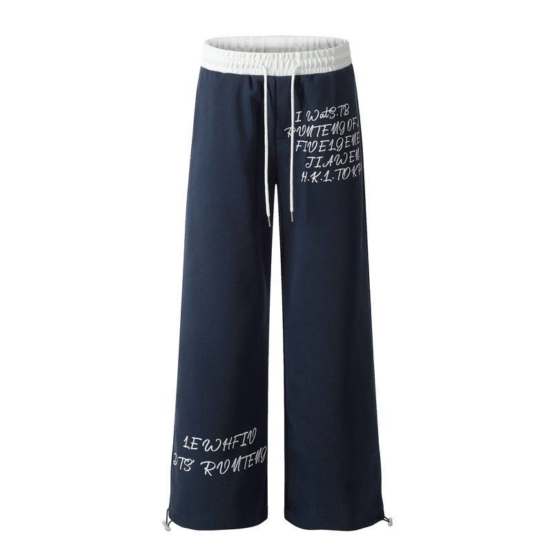 Red Double Waistband Spliced Letter Print Straight Leg Sweatpants for Women - Sweet and Spicy Girl Group Dance Style