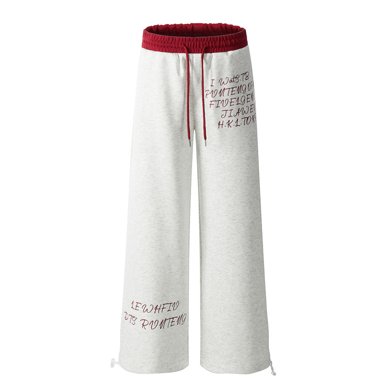 Red Double Waistband Spliced Letter Print Straight Leg Sweatpants for Women - Sweet and Spicy Girl Group Dance Style Red Double Waistband Spliced Letter Print Straight Leg Sweatpants for Women - Sweet and Spicy Girl Group Dance Style