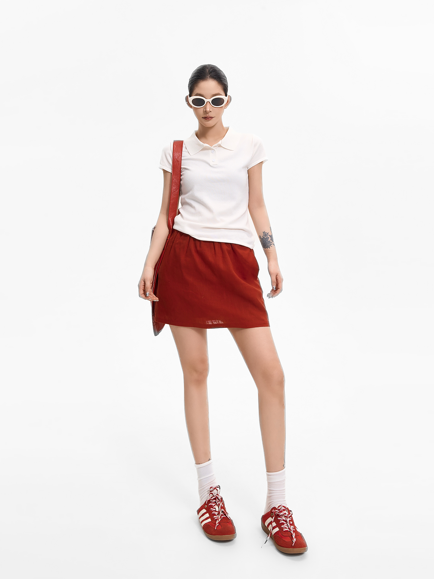 Red High-Waisted A-Line Bodycon Skirt for Women, Summer Korean Style, Loose & Versatile Short Skirt, 90s Inspired Fashion Red High-Waisted A-Line Bodycon Skirt for Women, Summer Korean Style, Loose & Versatile Short Skirt, 90s Inspired Fashion
