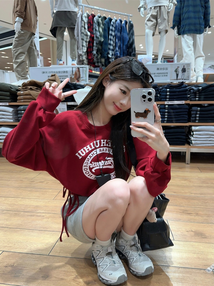 Red Hip Hop Short Sweatshirt - Spicy Girl Stage Outfit for Jazz Dance - Trendy Performance Top for Girl Group Events Red Hip Hop Short Sweatshirt - Spicy Girl Stage Outfit for Jazz Dance - Trendy Performance Top for Girl Group Events