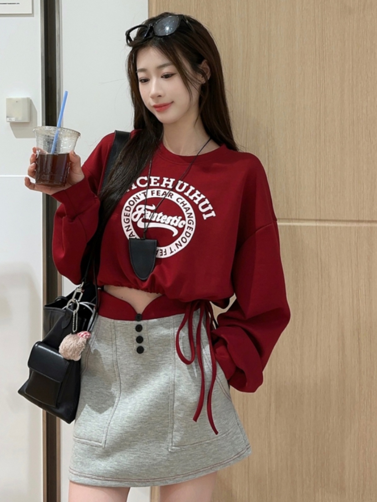 Red Hip Hop Short Sweatshirt - Spicy Girl Stage Outfit for Jazz Dance - Trendy Performance Top for Girl Group Events