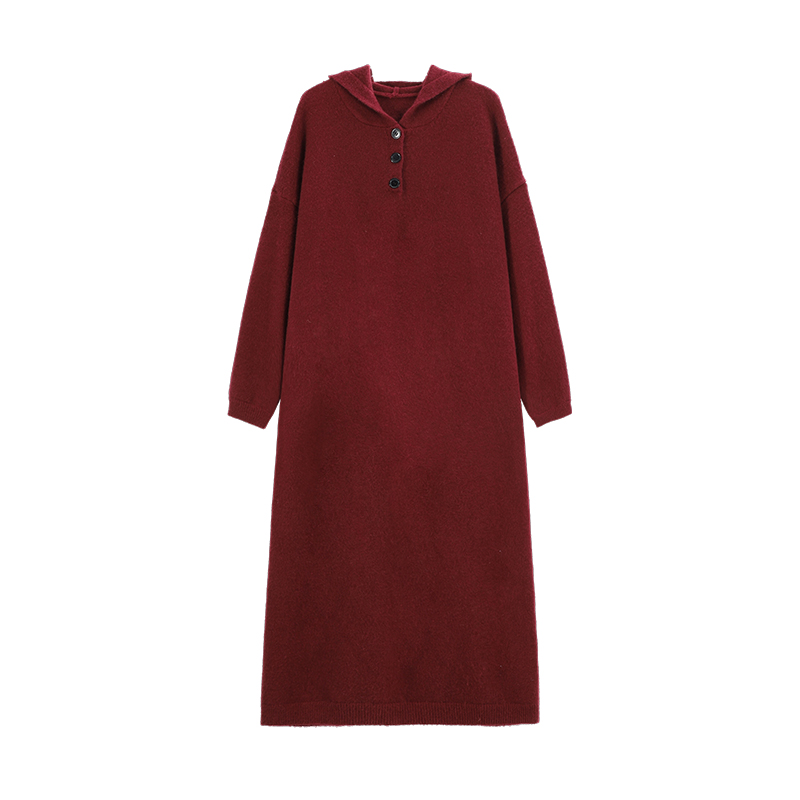 Red Hooded Long Sleeve Dress for Women - Korean Style, Elegant Loose Fit, Autumn and Winter Fashion, Casual Oversized Dress Red Hooded Long Sleeve Dress for Women - Korean Style, Elegant Loose Fit, Autumn and Winter Fashion, Casual Oversized Dress