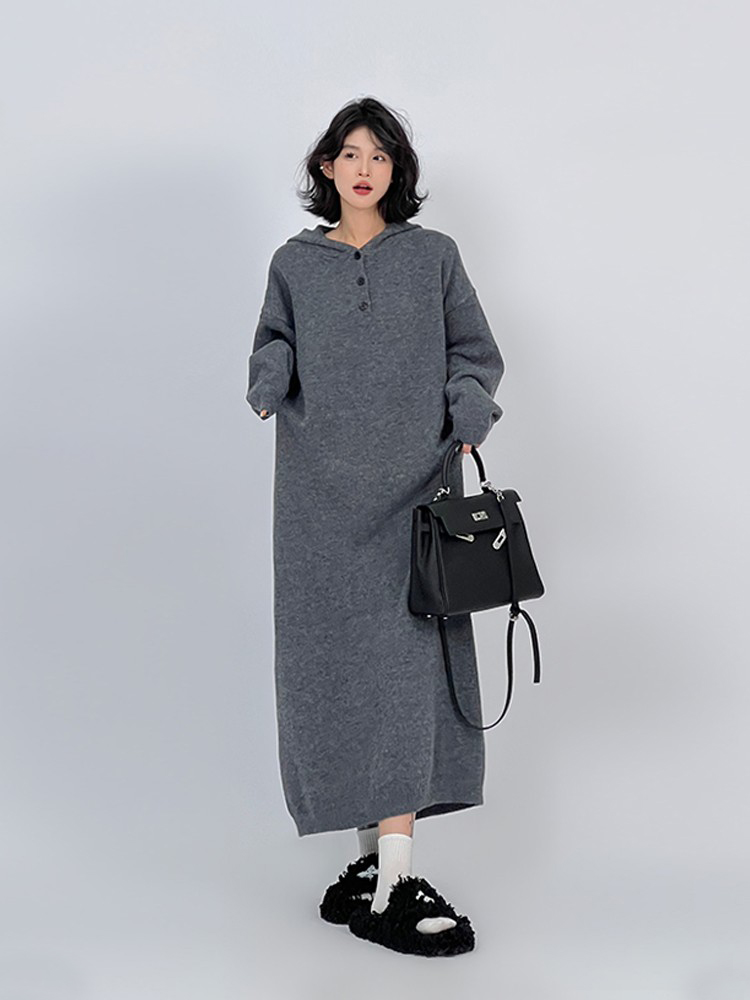 Red Hooded Long Sleeve Dress for Women - Korean Style, Elegant Loose Fit, Autumn and Winter Fashion, Casual Oversized Dress Red Hooded Long Sleeve Dress for Women - Korean Style, Elegant Loose Fit, Autumn and Winter Fashion, Casual Oversized Dress