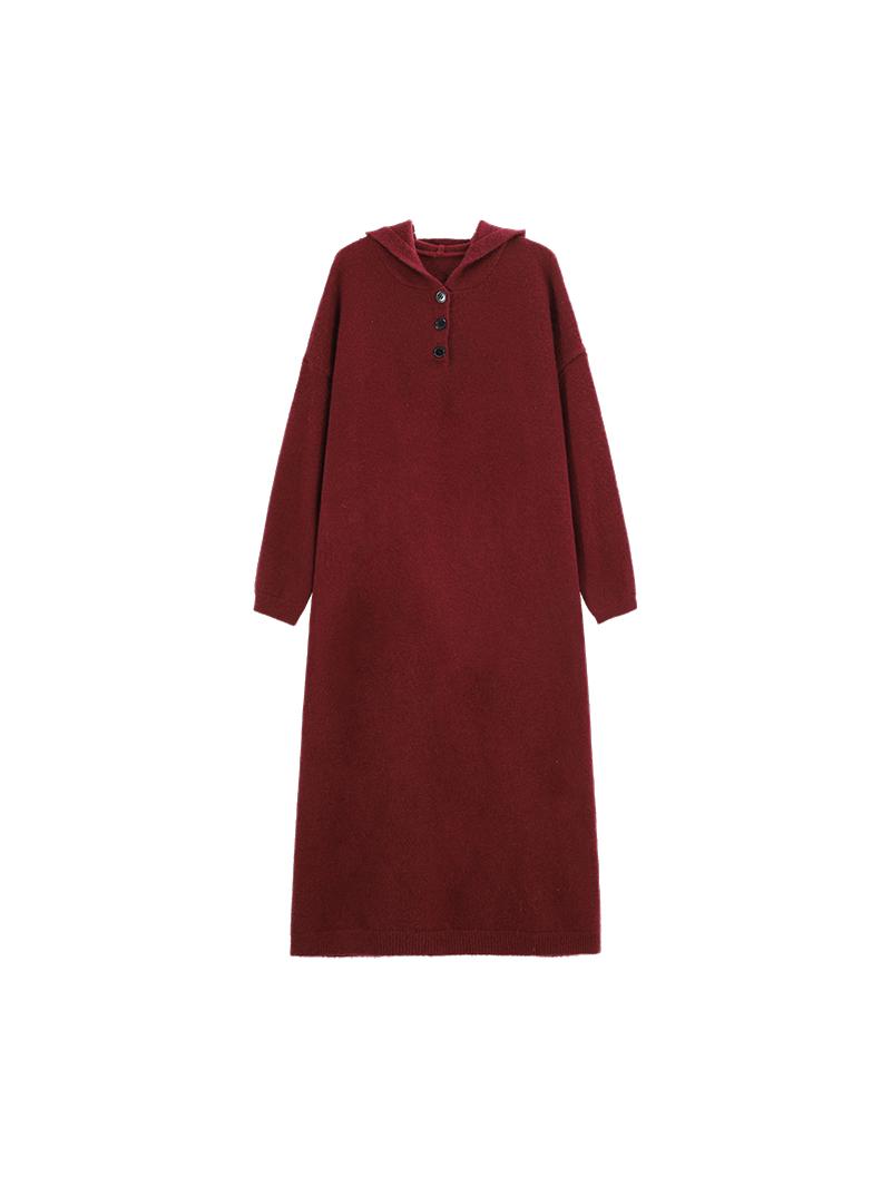 Red Hooded Long Sleeve Dress for Women - Korean Style, Elegant Loose Fit, Autumn and Winter Fashion, Casual Oversized Dress Red Hooded Long Sleeve Dress for Women - Korean Style, Elegant Loose Fit, Autumn and Winter Fashion, Casual Oversized Dress