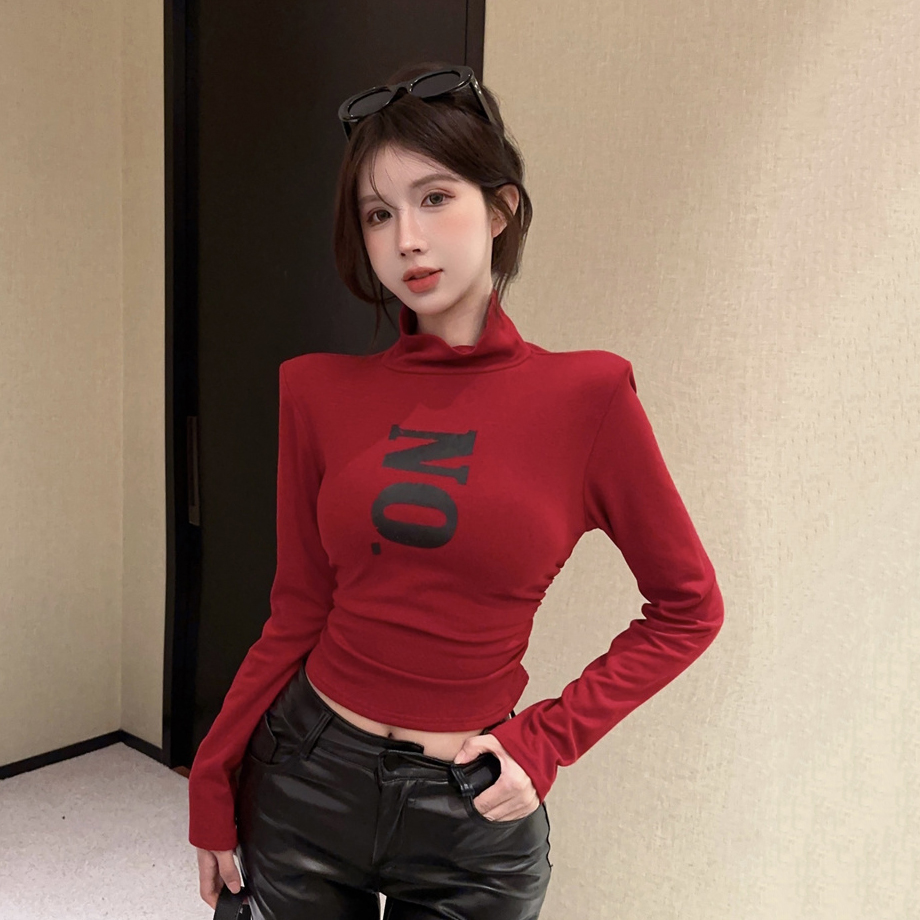 Red Jazz Dance Top for Women - Slim-Fit K-Pop Style Shirt for Autumn & Winter Music Festival Outfits