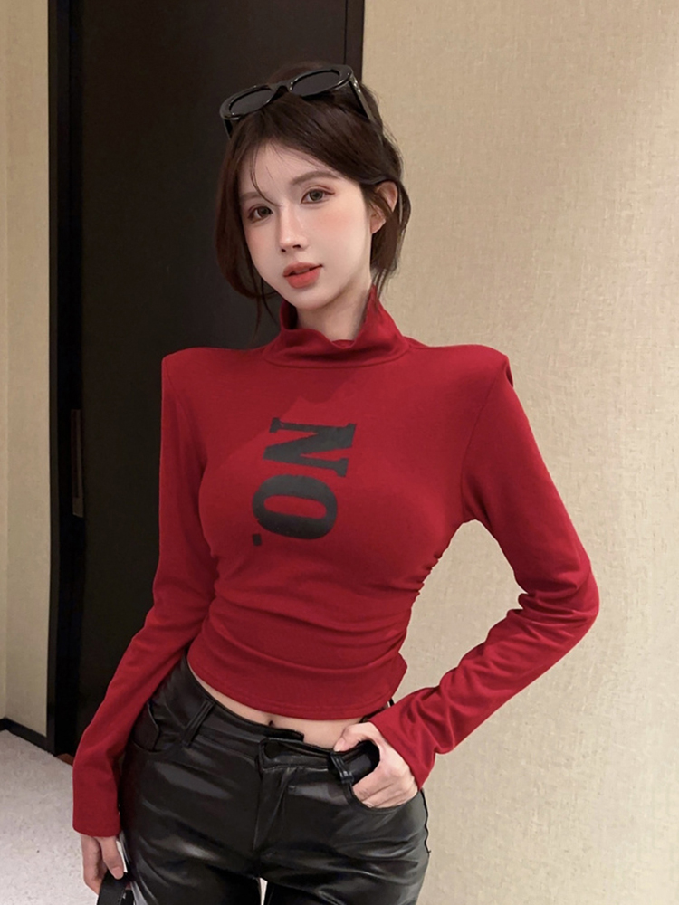 Red Jazz Dance Top for Women - Slim-Fit K-Pop Style Shirt for Autumn & Winter Music Festival Outfits