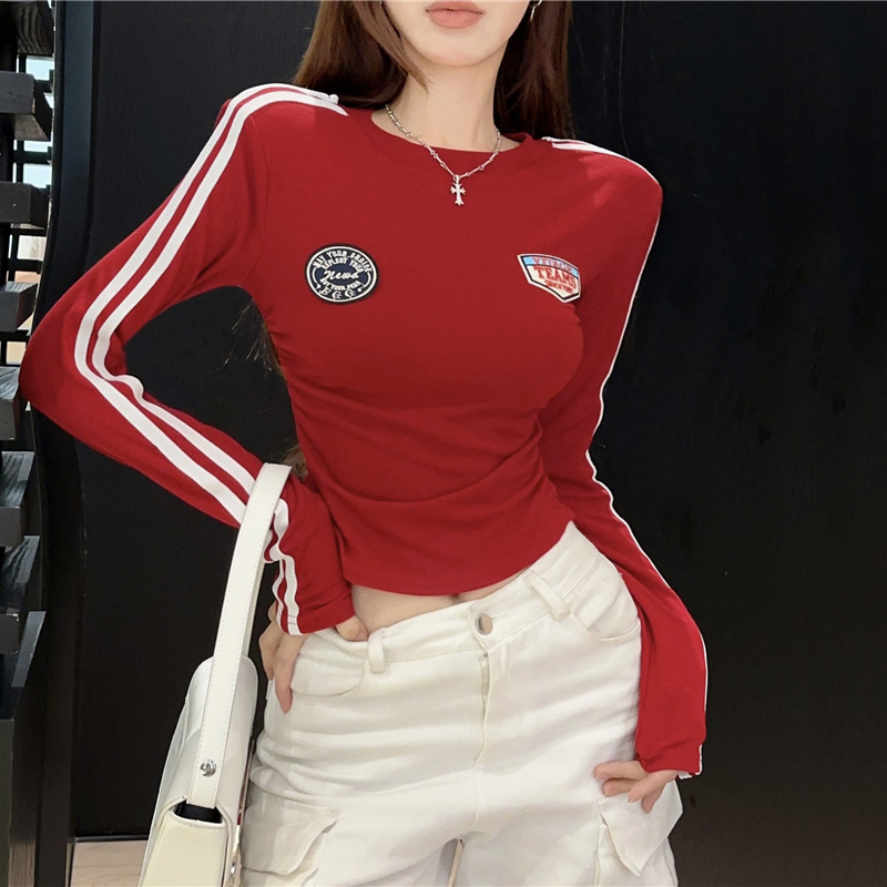 Red Jazz Dance Top for Women - Unique Stylish Base Shirt for Autumn/Winter, K-Pop Inspired Performance Outfit