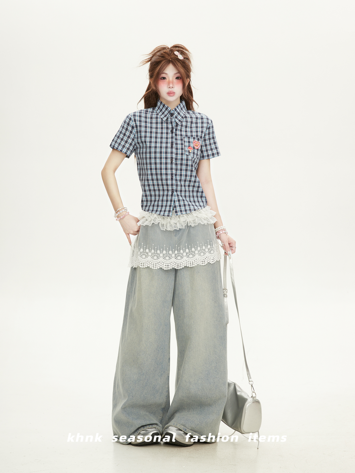 Red Plaid Cropped Short-Sleeve Shirt for Women, Summer American Style, Luxurious Design, Trendy Fashion Top Red Plaid Cropped Short-Sleeve Shirt for Women, Summer American Style, Luxurious Design, Trendy Fashion Top