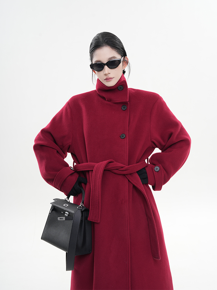 Red Turtleneck Long Sleeve Woolen Coat for Women - Korean Style High-End Loose Over-Knee Winter Outerwear Red Turtleneck Long Sleeve Woolen Coat for Women - Korean Style High-End Loose Over-Knee Winter Outerwear