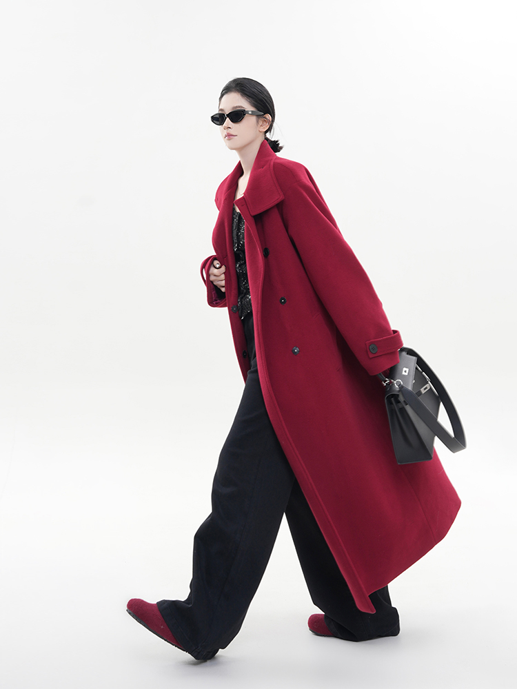 Red Turtleneck Long Sleeve Woolen Coat for Women - Korean Style High-End Loose Over-Knee Winter Outerwear Red Turtleneck Long Sleeve Woolen Coat for Women - Korean Style High-End Loose Over-Knee Winter Outerwear