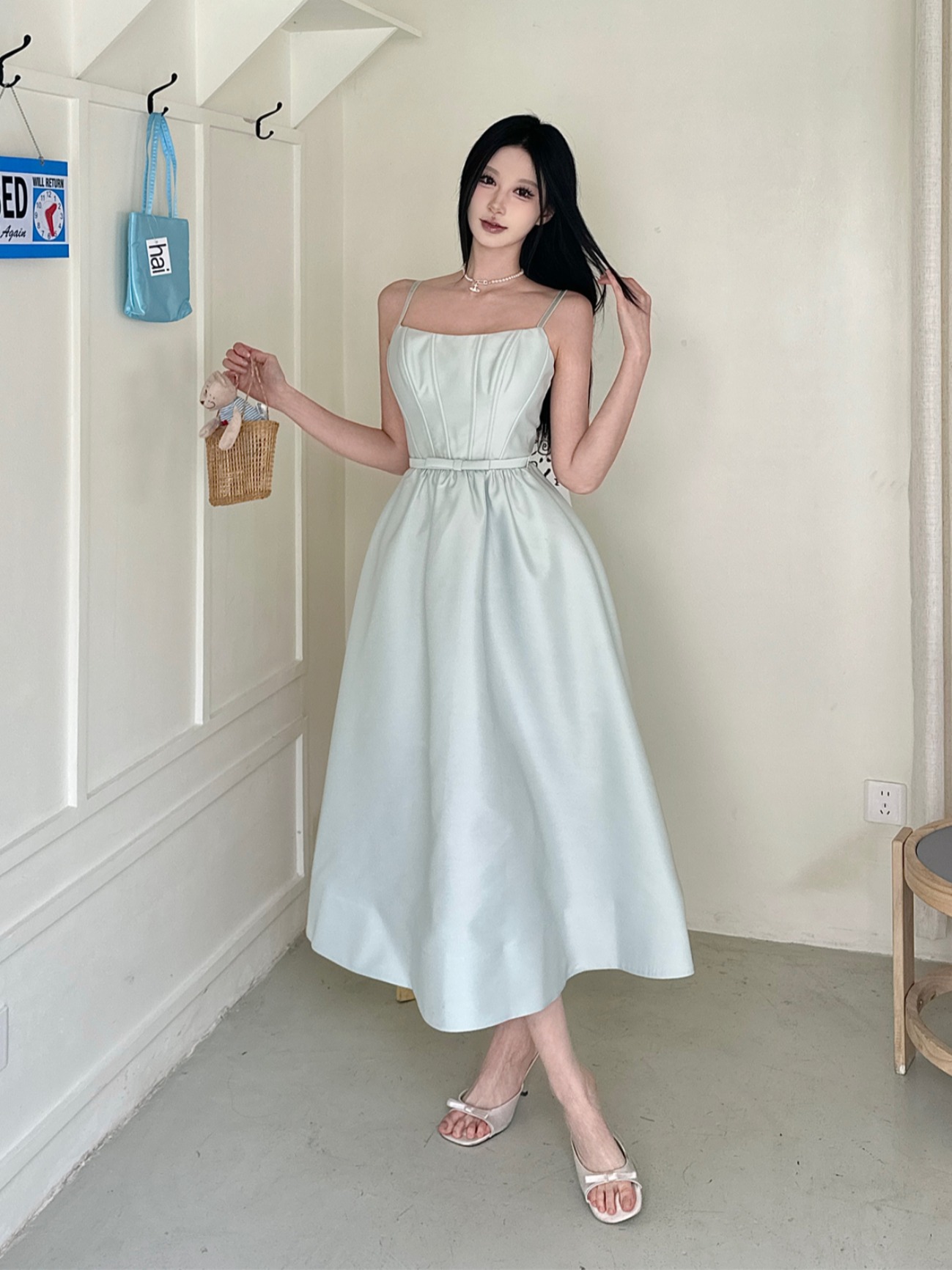 Refined Day Dress for Women in Faux Silk with Fishbone Waist, Spaghetti Straps, and Strapless Design - French Style Elegance