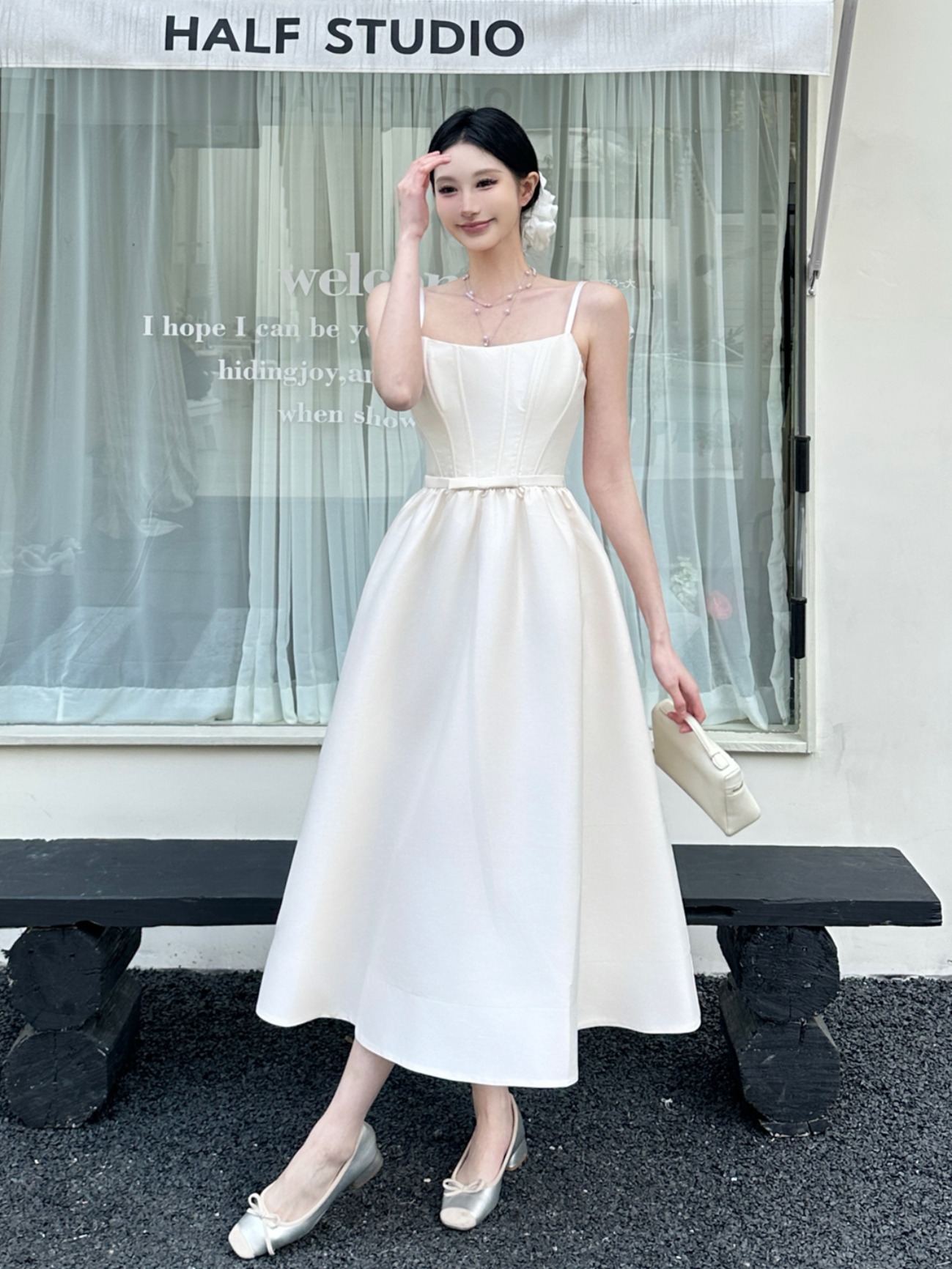 Refined Day Dress for Women in Faux Silk with Fishbone Waist, Spaghetti Straps, and Strapless Design - French Style Elegance