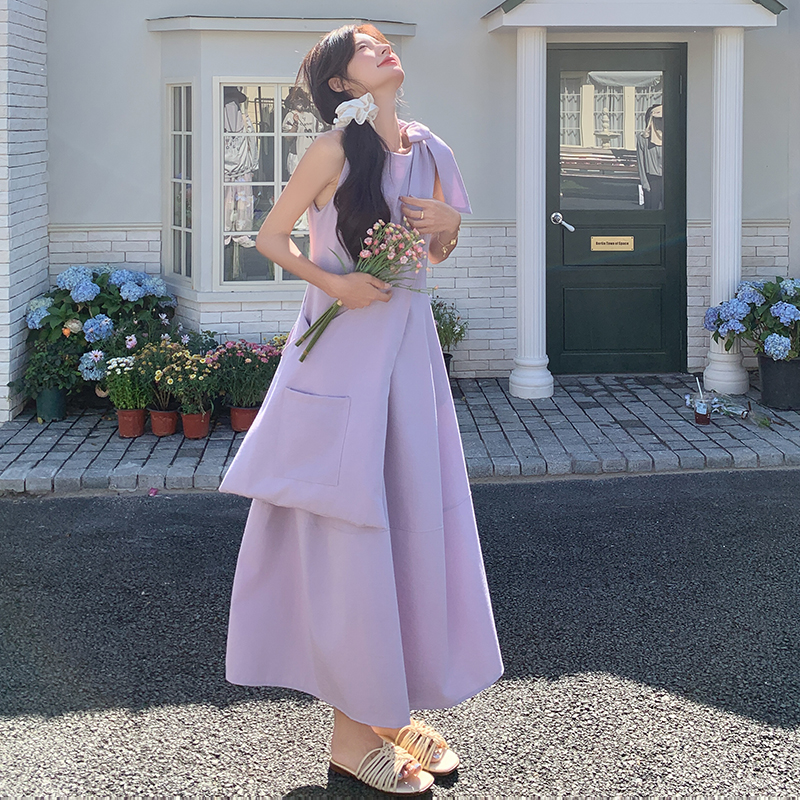 Relaxed Fit Dopamine Purple Sleeveless Maxi Dress for Women, Stunning Summer 2025 Vacation Style