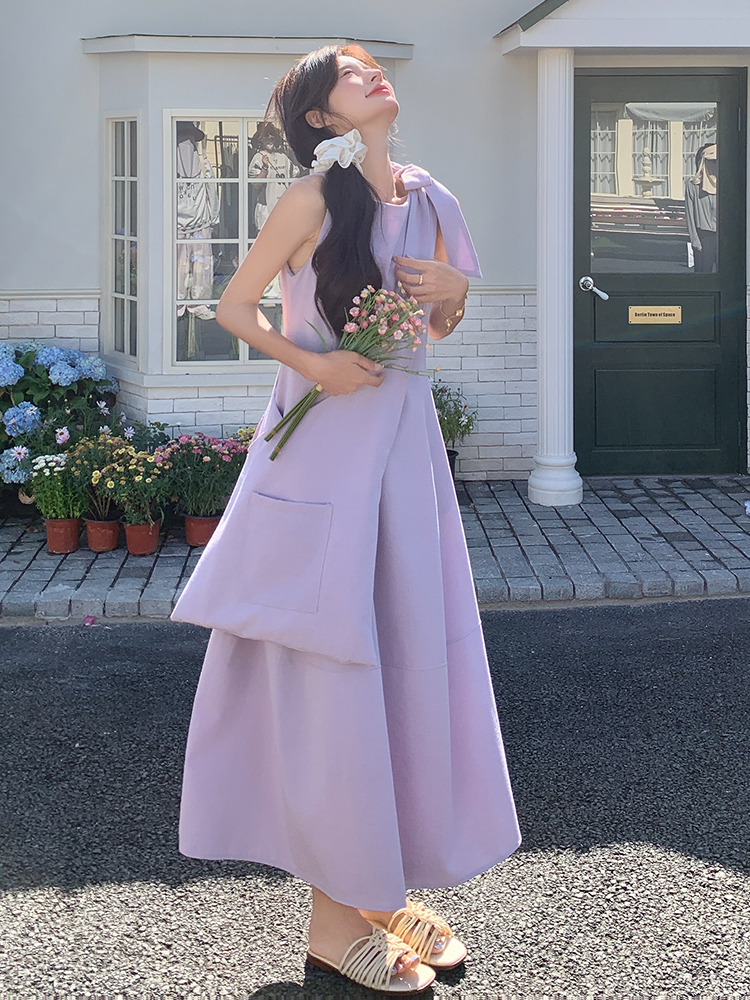 Relaxed Fit Dopamine Purple Sleeveless Maxi Dress for Women, Stunning Summer 2025 Vacation Style