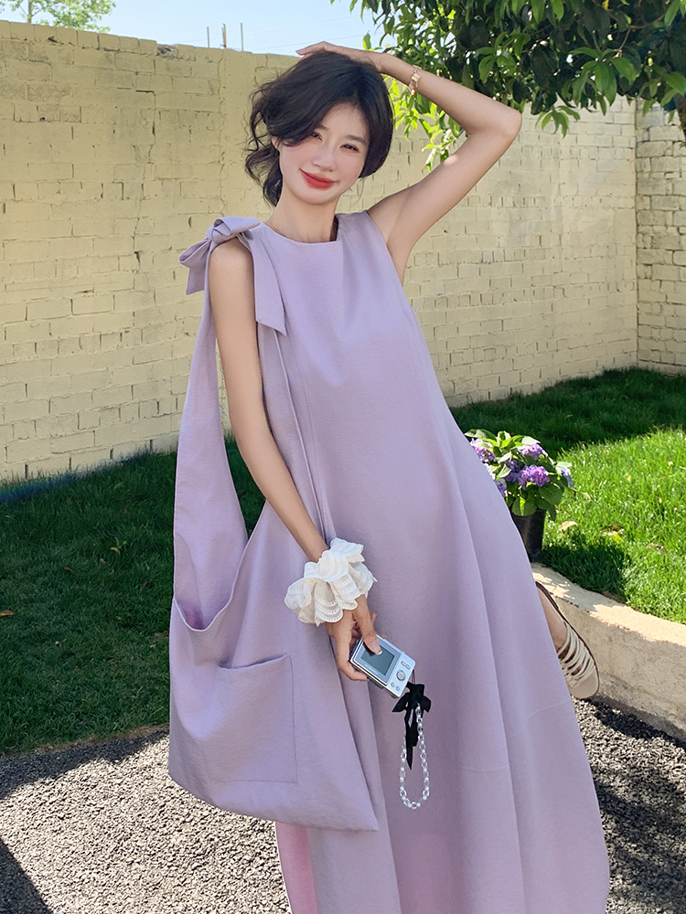 Relaxed Fit Dopamine Purple Sleeveless Maxi Dress for Women, Stunning Summer 2025 Vacation Style Relaxed Fit Dopamine Purple Sleeveless Maxi Dress for Women, Stunning Summer 2025 Vacation Style