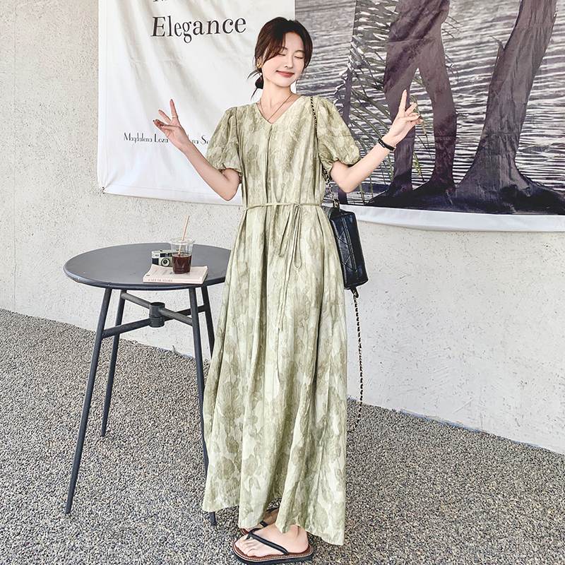 Relaxed Green Tie-Dye V-Neck Dress for Women, Unique Ankle-Length Summer Gown 2025, Boho Style Relaxed Green Tie-Dye V-Neck Dress for Women, Unique Ankle-Length Summer Gown 2025, Boho Style