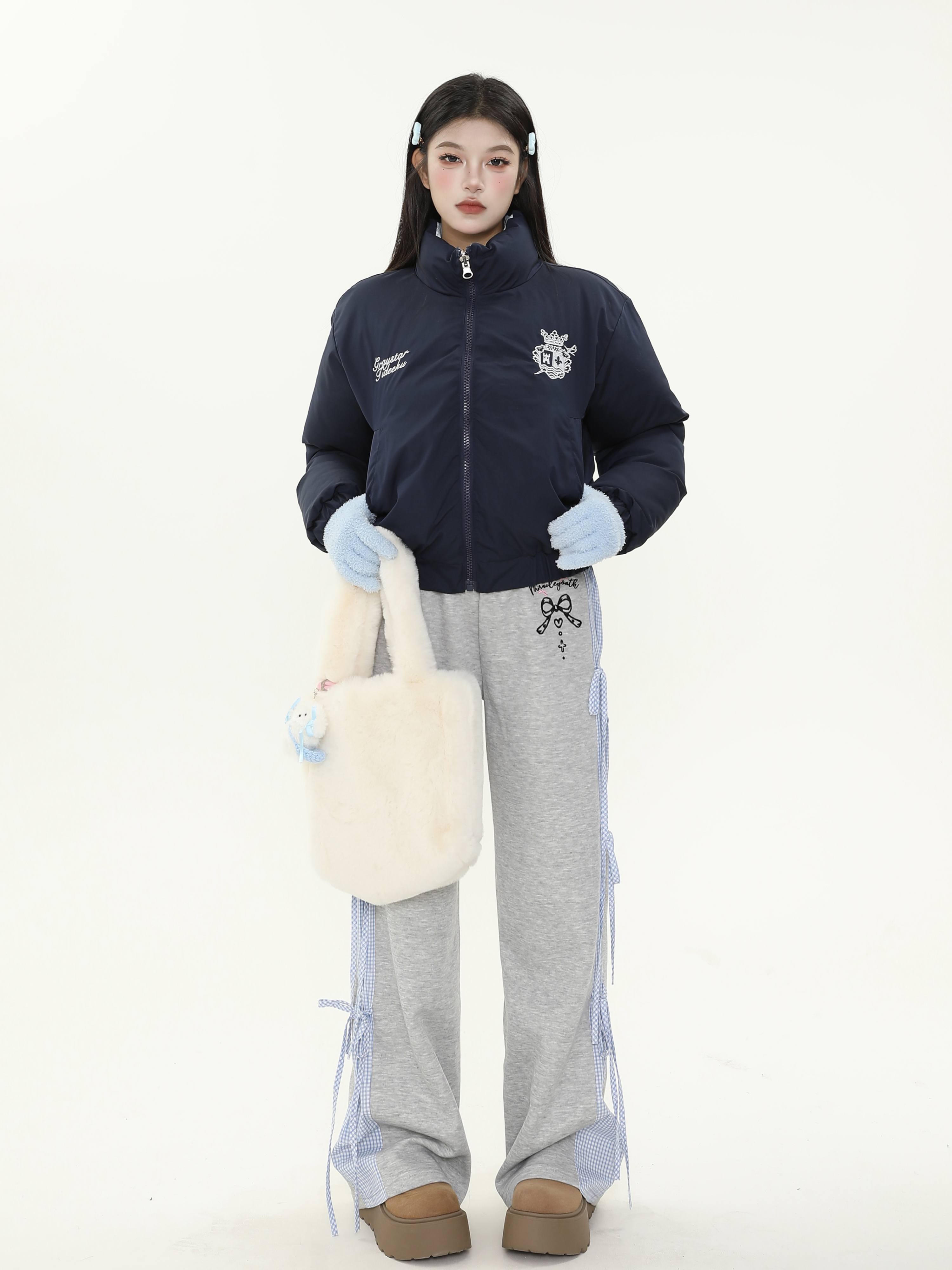 Retro American Style All-Over Print Dog Double-Sided Short Cotton Jacket for Women - Thick Warm Winter Coat Retro American Style All-Over Print Dog Double-Sided Short Cotton Jacket for Women - Thick Warm Winter Coat