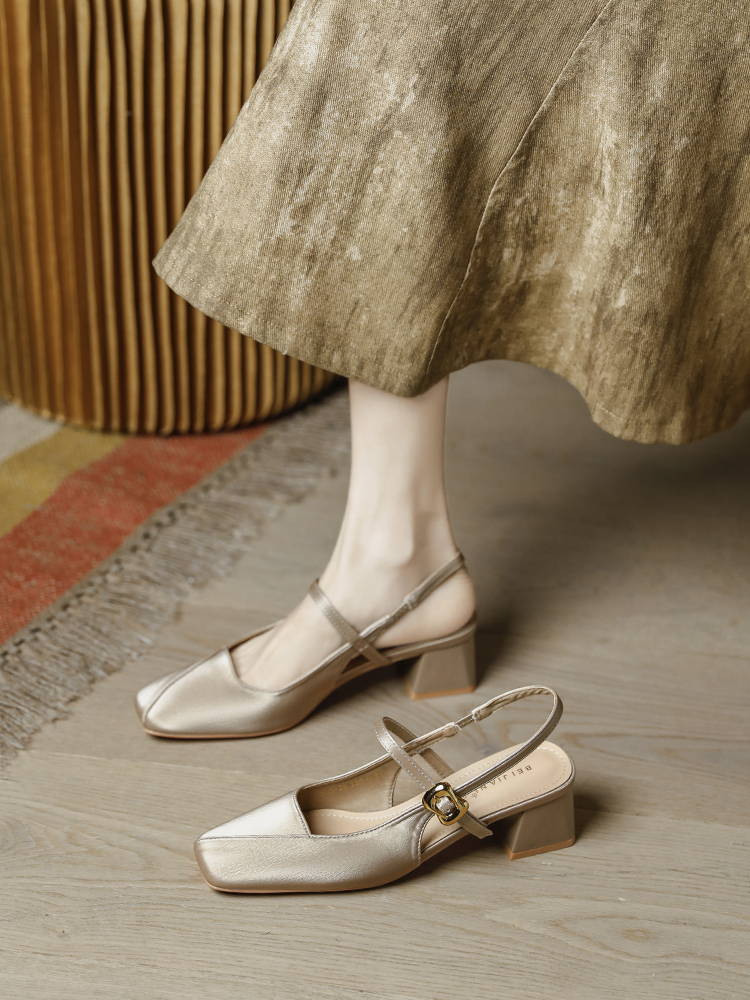 Retro Backless Cheongsam Mary Jane Chunky Heel Sandals for Women - Square-Toe One-Strap Buckle Summer Shoes