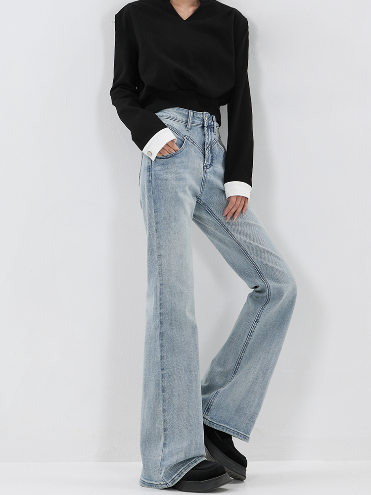 Retro Blue Flared Pants for Women - High Waist Slim Fit Jeans, 2025 Spring Collection, Y2K Style Retro Blue Flared Pants for Women - High Waist Slim Fit Jeans, 2025 Spring Collection, Y2K Style