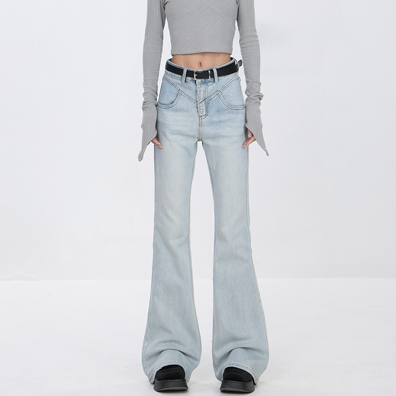 Retro Blue Flared Pants for Women - High Waist Slim Fit Jeans, 2025 Spring Collection, Y2K Style Retro Blue Flared Pants for Women - High Waist Slim Fit Jeans, 2025 Spring Collection, Y2K Style