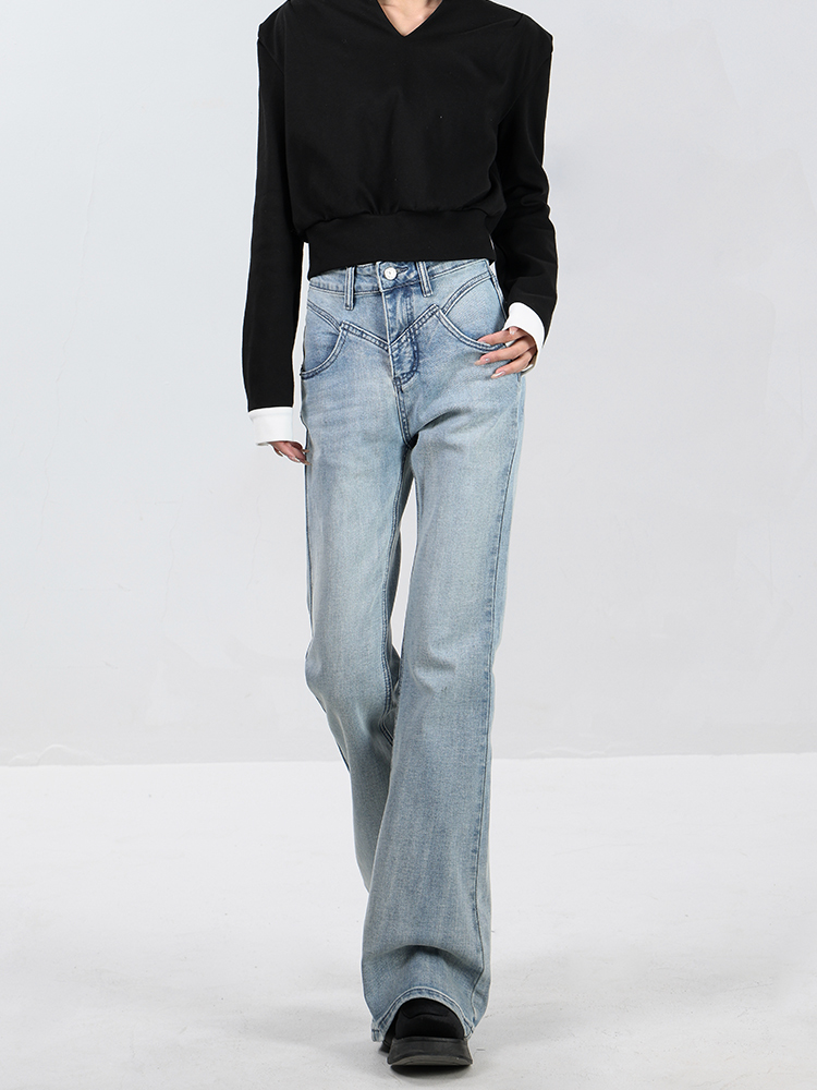 Retro Blue Flared Pants for Women - High Waist Slim Fit Jeans, 2025 Spring Collection, Y2K Style Retro Blue Flared Pants for Women - High Waist Slim Fit Jeans, 2025 Spring Collection, Y2K Style