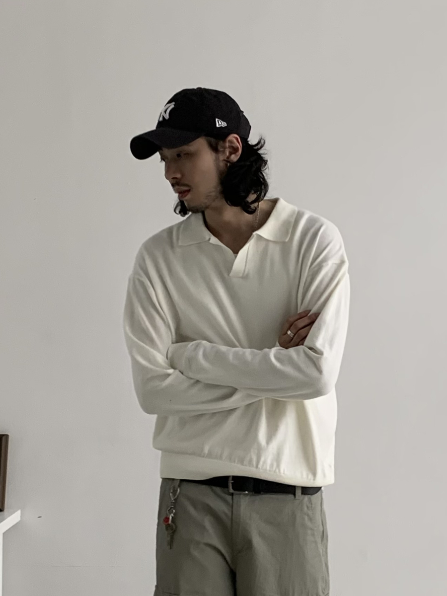 Retro Boxy Knitted Polo Shirt Unisex Short Sleeve Clean Fit Collar T-Shirt - Trendy American Style