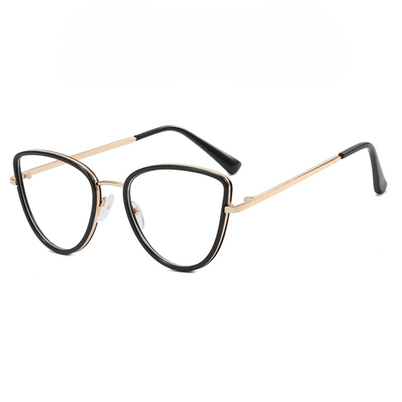 Retro Cat-Eye Anti-Blue Light Prescription Glasses for Women - Trendy Black Metal Frame, Flattering for Round & Oval Faces