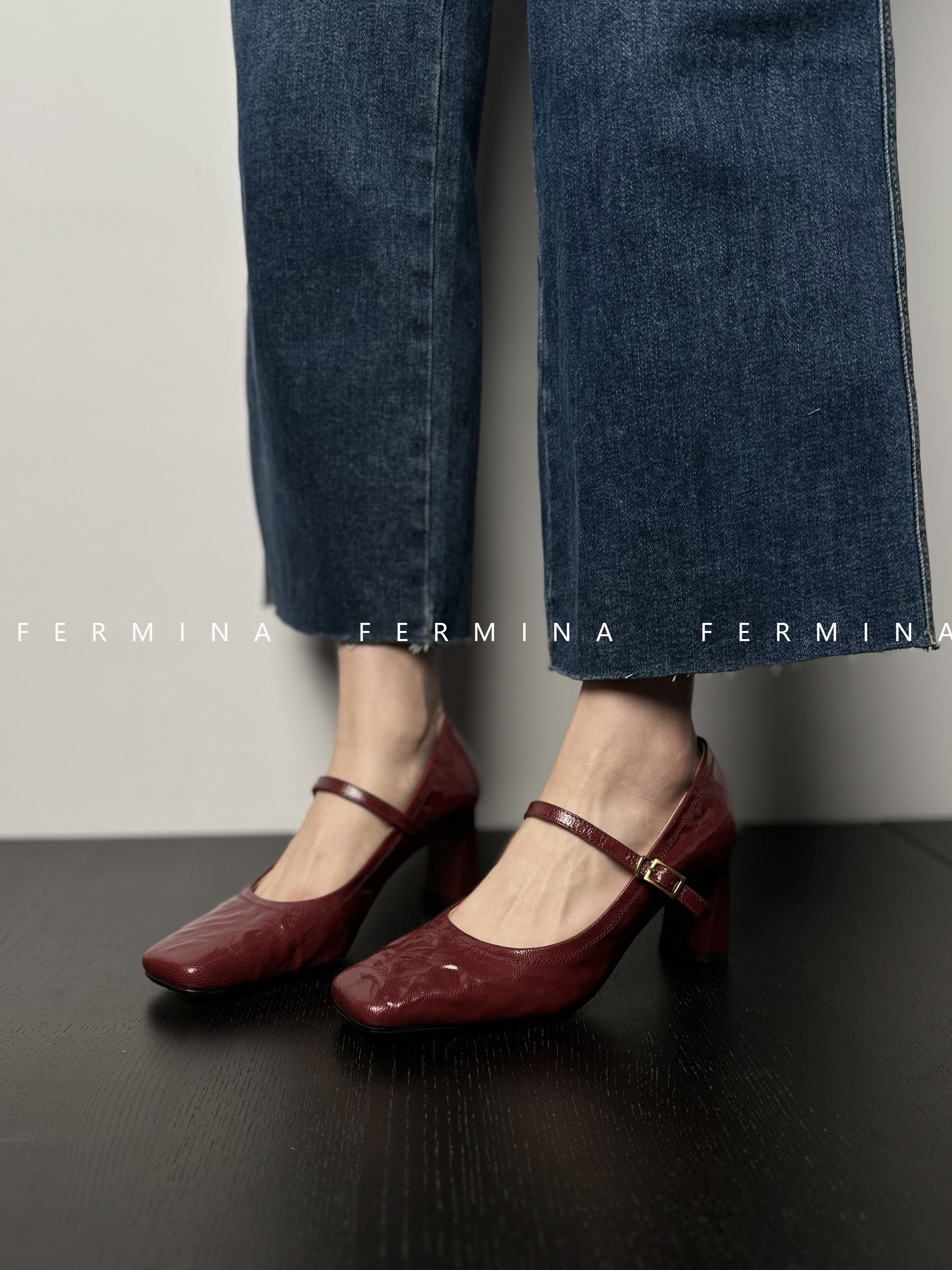 Retro Cherry Red Mary Jane Shoes for Women - 2025 New Style Square-Toe Chunky Heels, Vintage Inspired Fashion Footwear