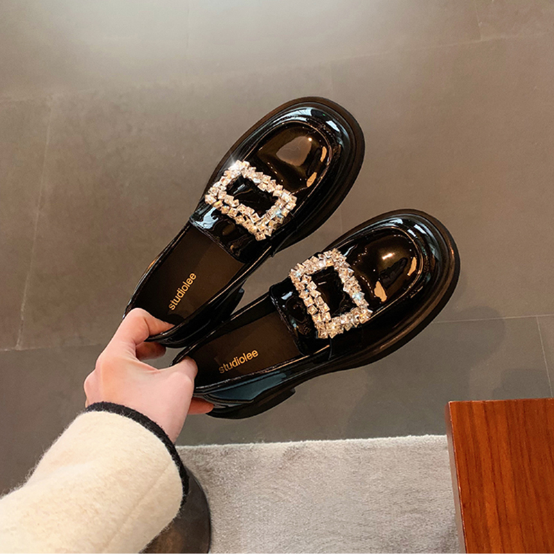 Retro Chunky Heel Loafers with Square Buckle, Thick-Soled Slip-On Leather Shoes, British Style for Autumn/Winter 2025