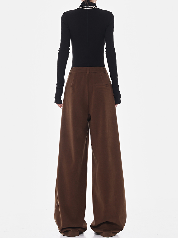 Retro Coffee-Colored High-Waisted Wide-Leg Suit Pants for Women - Thick Winter Slim-Fit Floor-Length Trousers Retro Coffee-Colored High-Waisted Wide-Leg Suit Pants for Women - Thick Winter Slim-Fit Floor-Length Trousers
