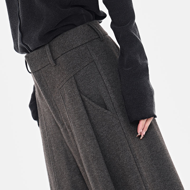 Retro Coffee-Colored High-Waisted Wide-Leg Suit Pants for Women - Thick Winter Slim-Fit Floor-Length Trousers Retro Coffee-Colored High-Waisted Wide-Leg Suit Pants for Women - Thick Winter Slim-Fit Floor-Length Trousers