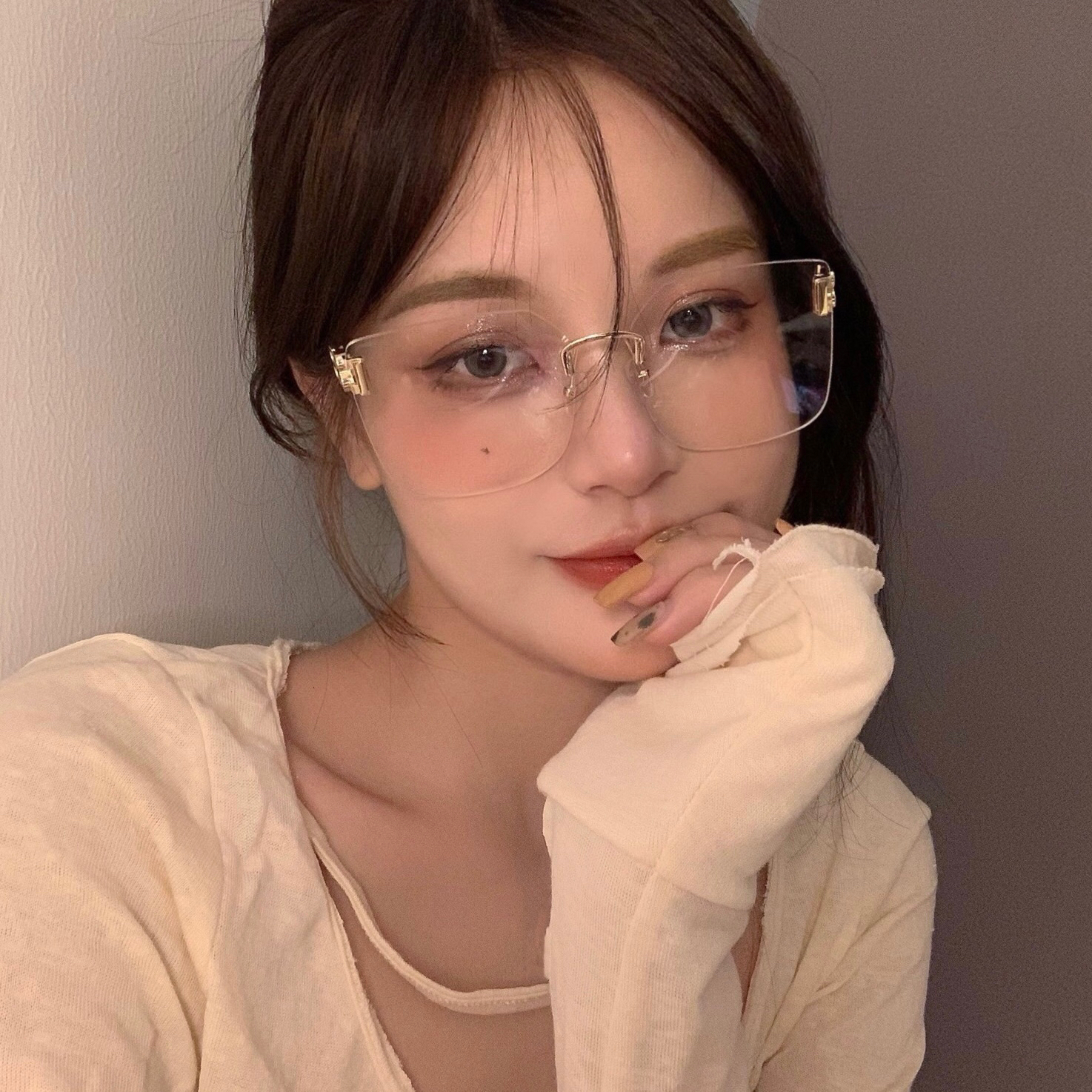 Retro Frameless Square Glasses for Women - Minimalist Large Frame, Blue Light Blocking, Trendy Prescription Eyewear for Round Faces Retro Frameless Square Glasses for Women - Minimalist Large Frame, Blue Light Blocking, Trendy Prescription Eyewear for Round Faces