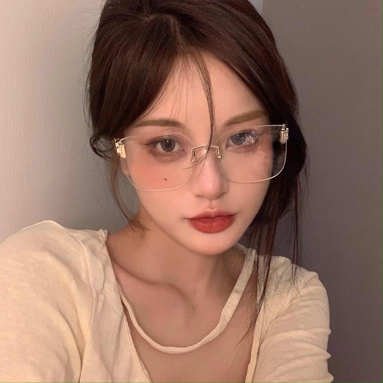 Retro Frameless Square Glasses for Women - Minimalist Large Frame, Blue Light Blocking, Trendy Prescription Eyewear for Round Faces Retro Frameless Square Glasses for Women - Minimalist Large Frame, Blue Light Blocking, Trendy Prescription Eyewear for Round Faces