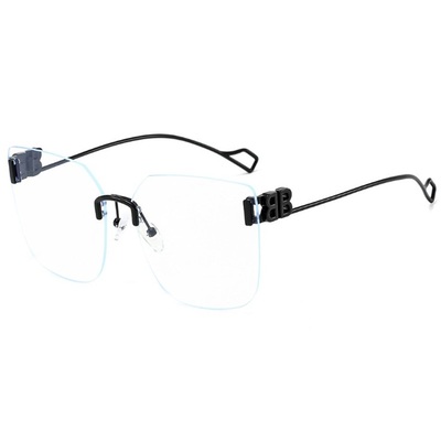 Retro Frameless Square Glasses for Women - Minimalist Large Frame, Blue Light Blocking, Trendy Prescription Eyewear for Round Faces Retro Frameless Square Glasses for Women - Minimalist Large Frame, Blue Light Blocking, Trendy Prescription Eyewear for Round Faces