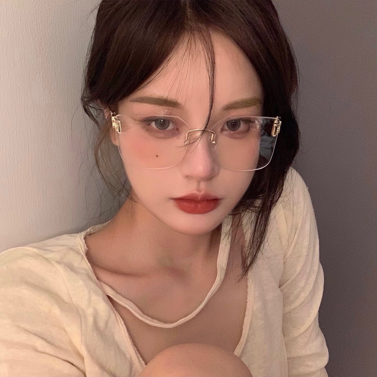 Retro Frameless Square Glasses for Women - Minimalist Large Frame, Blue Light Blocking, Trendy Prescription Eyewear for Round Faces Retro Frameless Square Glasses for Women - Minimalist Large Frame, Blue Light Blocking, Trendy Prescription Eyewear for Round Faces