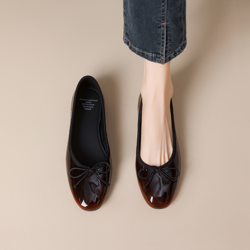 Retro French Bow Gradient Color Flat Shoes for Women - Stylish Shallow Mouth Leather Loafers
