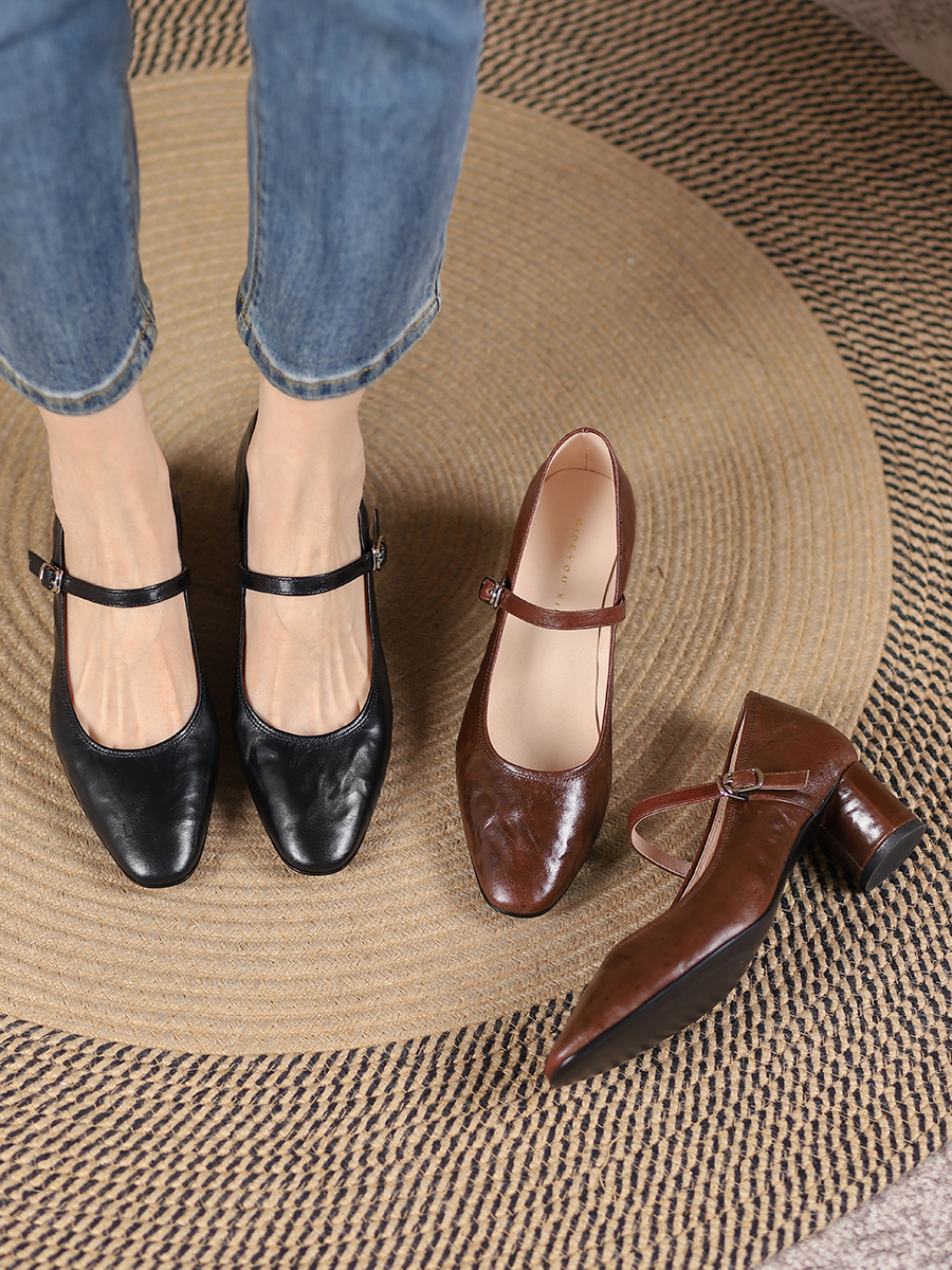 Retro French Chunky Mid-Heel Mary Jane Women's Shoes in Genuine Leather – 2025 Summer Soft Leather Flats Retro French Chunky Mid-Heel Mary Jane Women's Shoes in Genuine Leather – 2025 Summer Soft Leather Flats