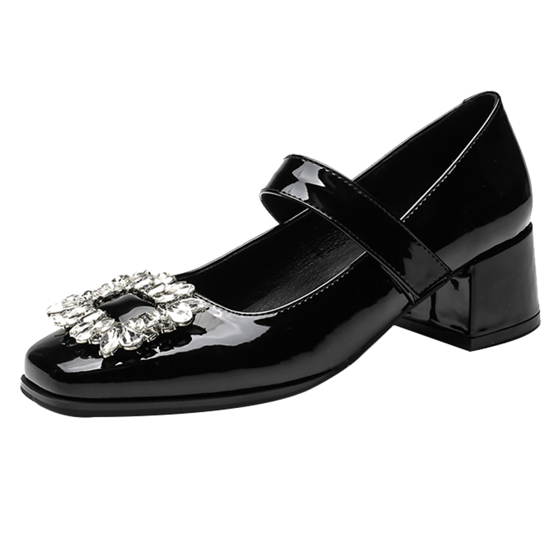 Retro French Style Water Drill Mary Jane Shoes for Women, Chunky Heels, Square Buckle, Shallow Mouth, Y2K Inspired, Spring 2025 Retro French Style Water Drill Mary Jane Shoes for Women, Chunky Heels, Square Buckle, Shallow Mouth, Y2K Inspired, Spring 2025