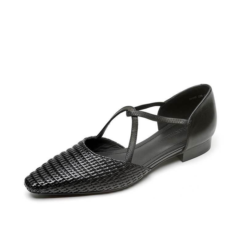 Retro French Woven Small Square Toe Cross Strap Hollow Flat Sandals for Women - Stylish Summer Footwear