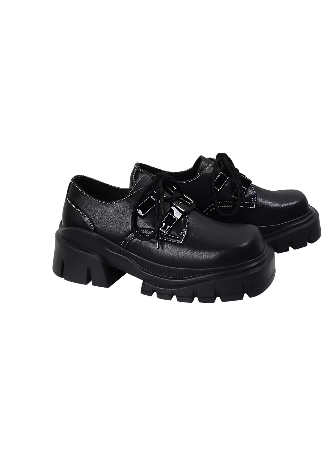 Retro Gender-Neutral Thick-Soled Black Leather Flats for Women - 2025 Spring/Summer British Style Footwear Retro Gender-Neutral Thick-Soled Black Leather Flats for Women - 2025 Spring/Summer British Style Footwear