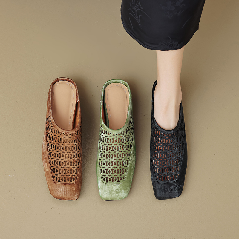 Retro Genuine Leather Square Toe Hollow Out Height-Increasing Mules for Women - Stylish Outdoor Full-Covered Sandals Retro Genuine Leather Square Toe Hollow Out Height-Increasing Mules for Women - Stylish Outdoor Full-Covered Sandals