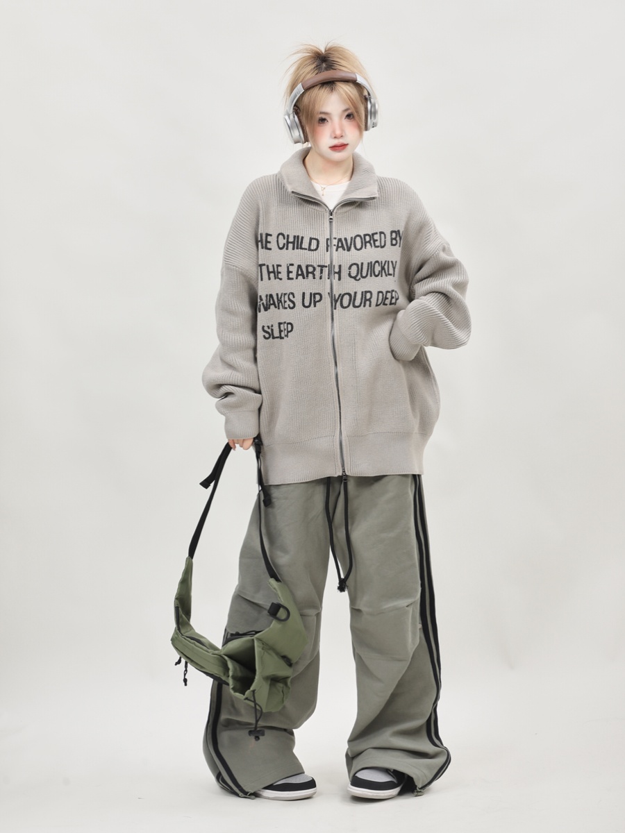 Retro High-Neck Black Knitted Cardigan for Women - Loose Slimming Sweater Coat, Autumn Winter Lazy Style