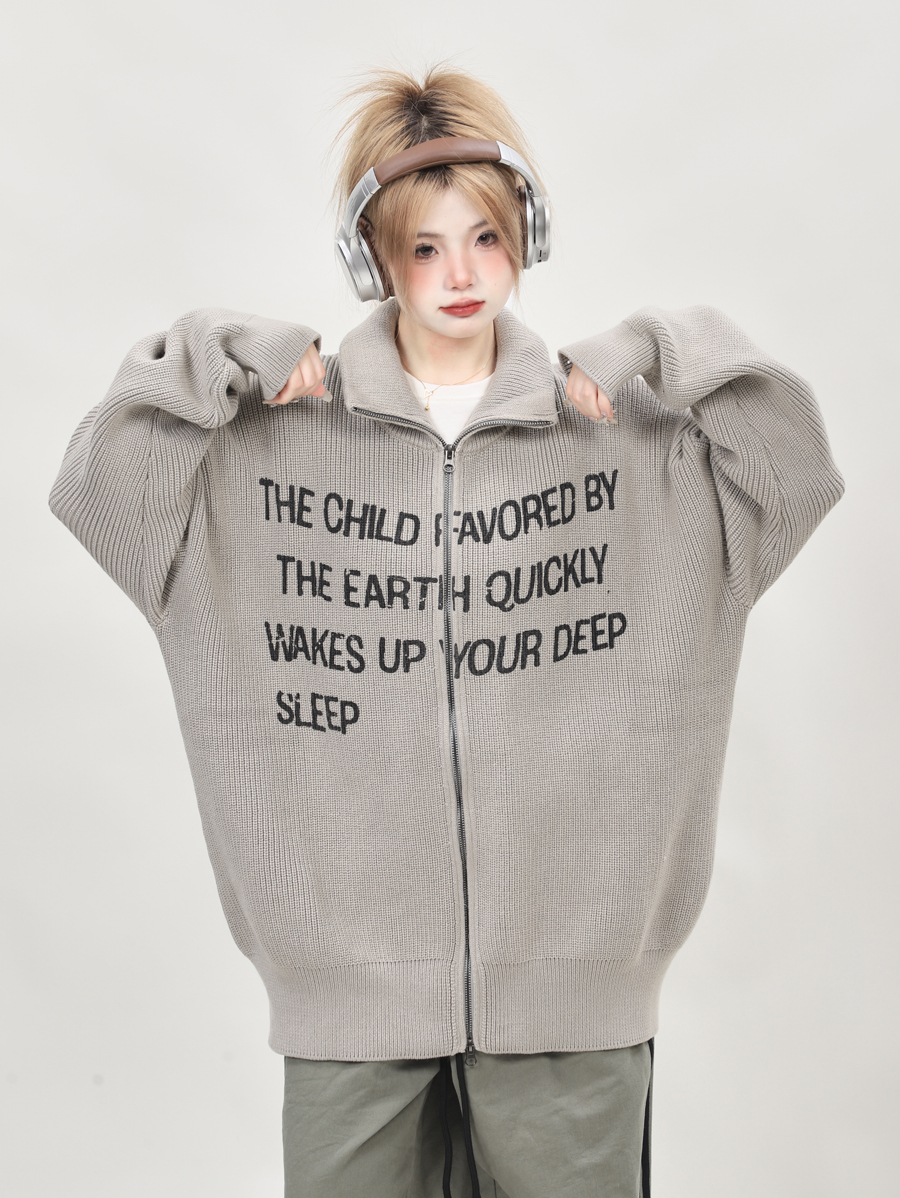 Retro High-Neck Black Knitted Cardigan for Women - Loose Slimming Sweater Coat, Autumn Winter Lazy Style Retro High-Neck Black Knitted Cardigan for Women - Loose Slimming Sweater Coat, Autumn Winter Lazy Style